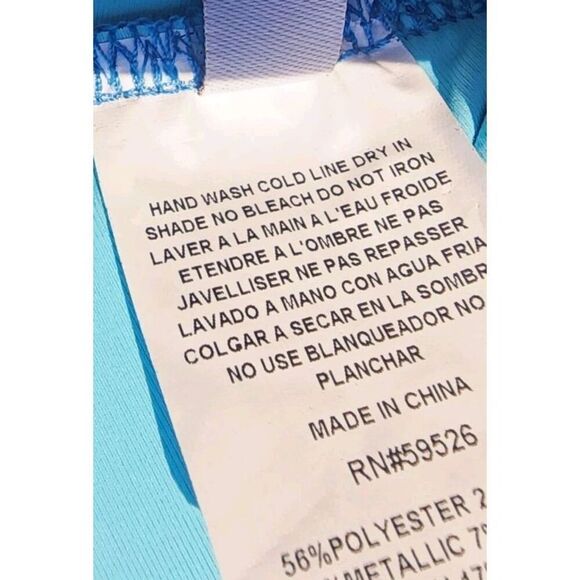 Becca Rebecca Virtue Halter Bikini Swim Top Ice Blue Shimmer Shells Lurex Size L - Picture 6 of 10